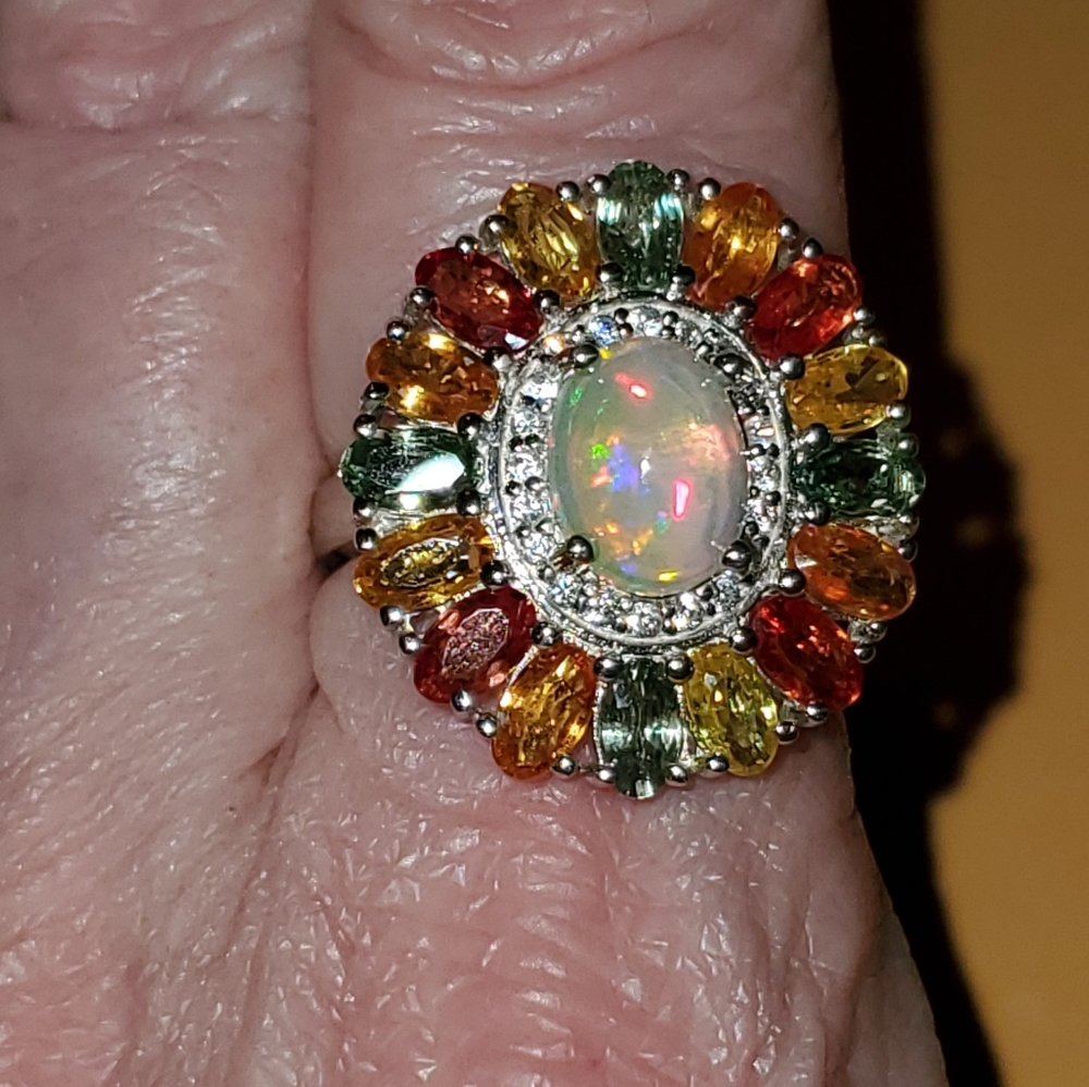 STERLING SILVER WELD OPAL & SAPPHIRE RING